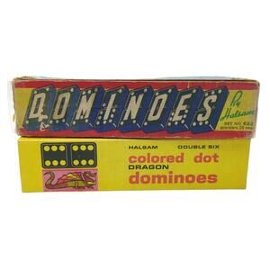 Lot of 2 Vintage Halsam Double Six Dominoes Sets 622 622-C Black White Color